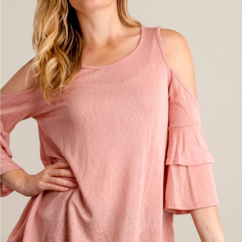 Pink Cold Shoulder Blouse - Picture 3 of 5